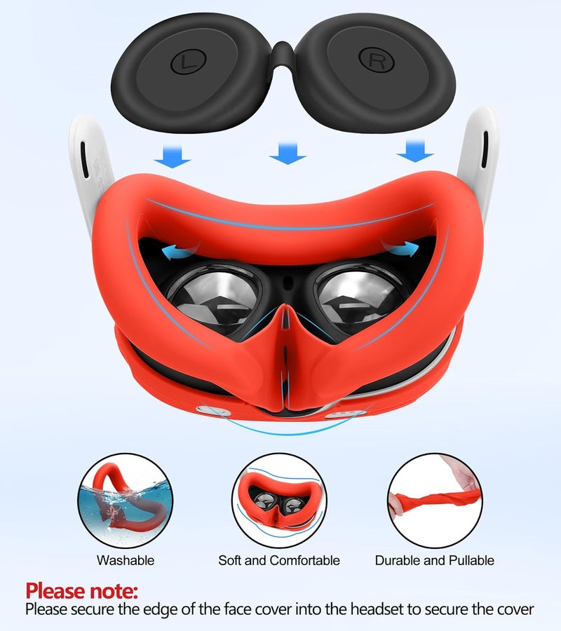YRXVW مجموعة غطاء سيليكون متوافقة مع ميتا أوكولوس/كويست 3، ملحقات VR غطاء واقي تشمل مقابض التحكم، غطاء رأس أمامي وغطاء وجه، غير متوافق مع كويست 3S (أحمر) - Image 5